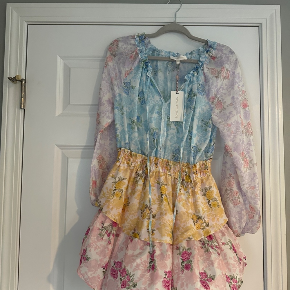***NWT***Love Shack Fancy Popover Dress-Rainbow Cloud (color) size S